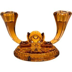Vintage Heisey Glass Double Candlestick Holder Intricate Starburst Design READ
